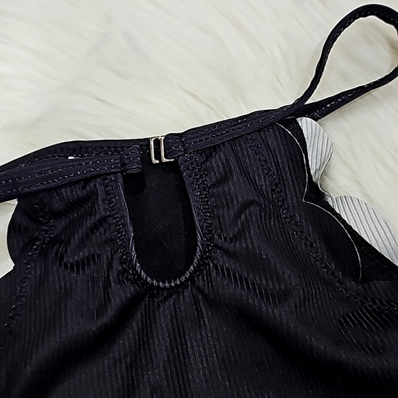 Blue Butterfly Bikini Set ✦ Scalloped Trim Halter Top ✦ Ribbed Cheeky Bottoms S - Picture 9 of 14